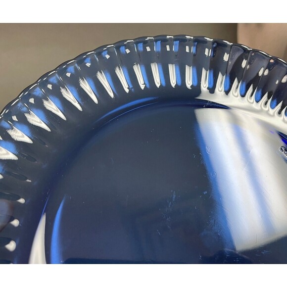 Colorex Cobalt Blue Dinner Glass Plates Fluted Edge Scalloped Brazil Lot of 2 - Picture 8 of 10